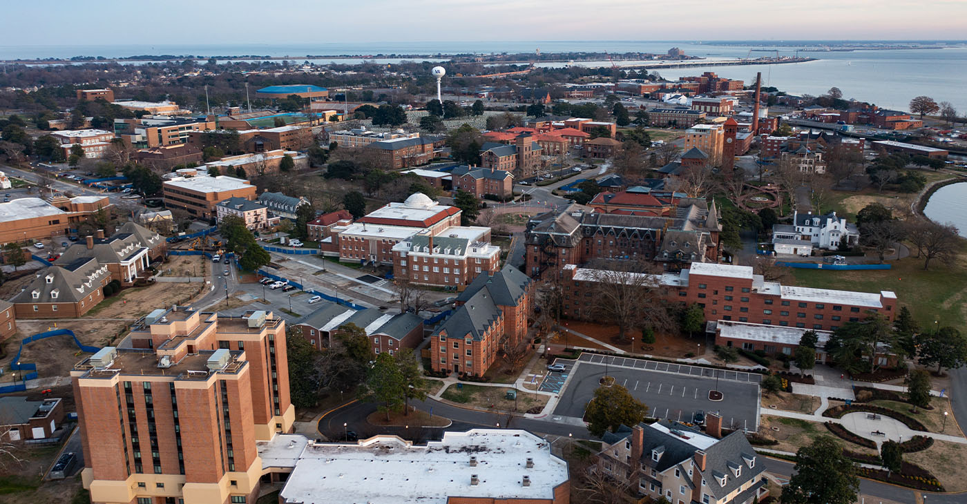 Aerial View of Hampton University HBCU in Virginia Overlooking the Campus (Photo by Kyle Little)