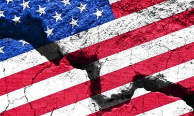 Concept, American flag on cracked background