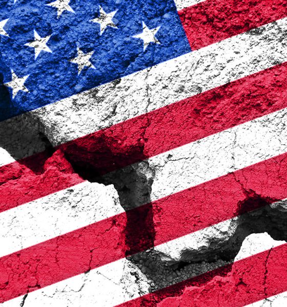 Concept, American flag on cracked background