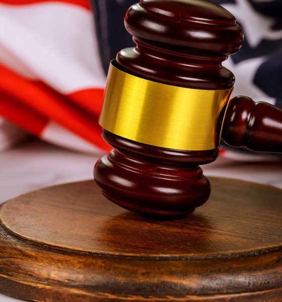 American flag judge gavel is symbol of justice legal system in United States