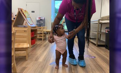 Sanmariea Mills and daughter Lay-Ahnah Watson at an early childhood education center. Photo by Katie Dukes, EducationNC