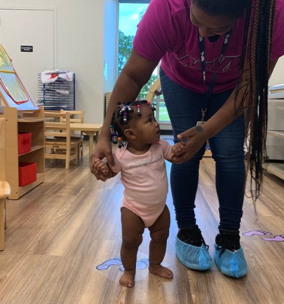 Sanmariea Mills and daughter Lay-Ahnah Watson at an early childhood education center. Photo by Katie Dukes, EducationNC