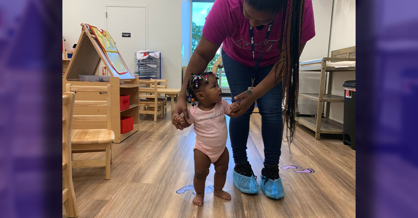 Sanmariea Mills and daughter Lay-Ahnah Watson at an early childhood education center. Photo by Katie Dukes, EducationNC