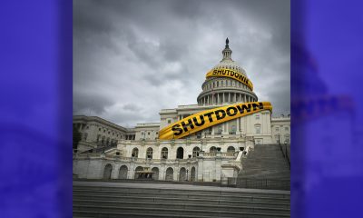 USA shutdown and United States government closed and american federal shut down due to spending bill disagreement between the left and the right pas a national finance symbol with yellow hazard tape in a 3D illustration style.
