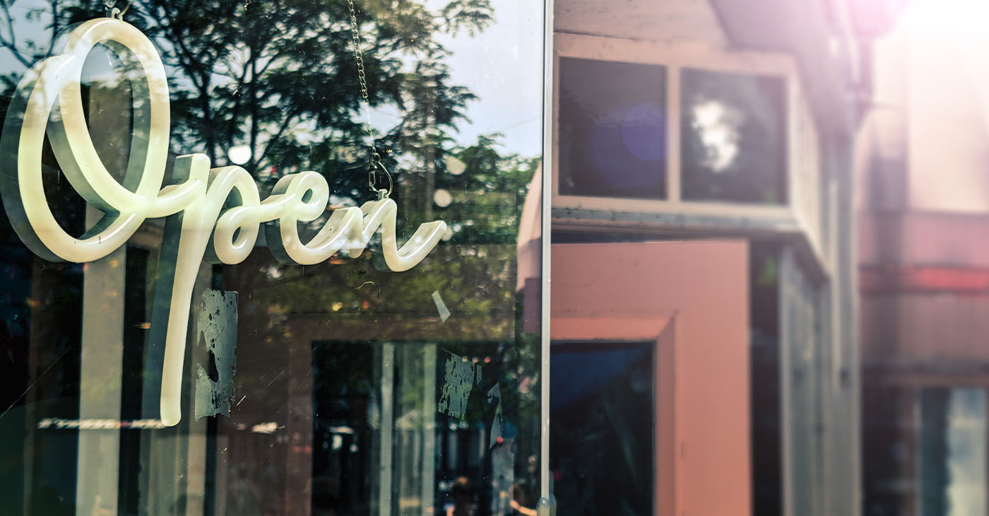 Open sign on a shop window
