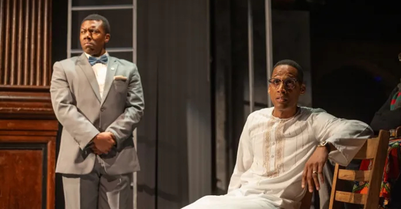 Jonathan Del Palmer as Marc Anthony and Brandon Carter as Julius X in “Julius X,” running at Folger Shakespeare Theatre until Oct. 26 (Courtesy of Erika Nizborski)