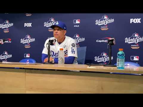 Dave Roberts celebrates Dodgers' World Series Game 3 victory
