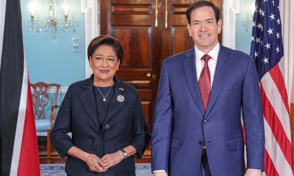 Secretary Marco Rubio meets with Trinidad and Tobago Prime Minister Kamla Persad-Bissessar at the Department of State in Washington, D.C., September 30, 2025. (Official State Department photo by Freddie Everett)