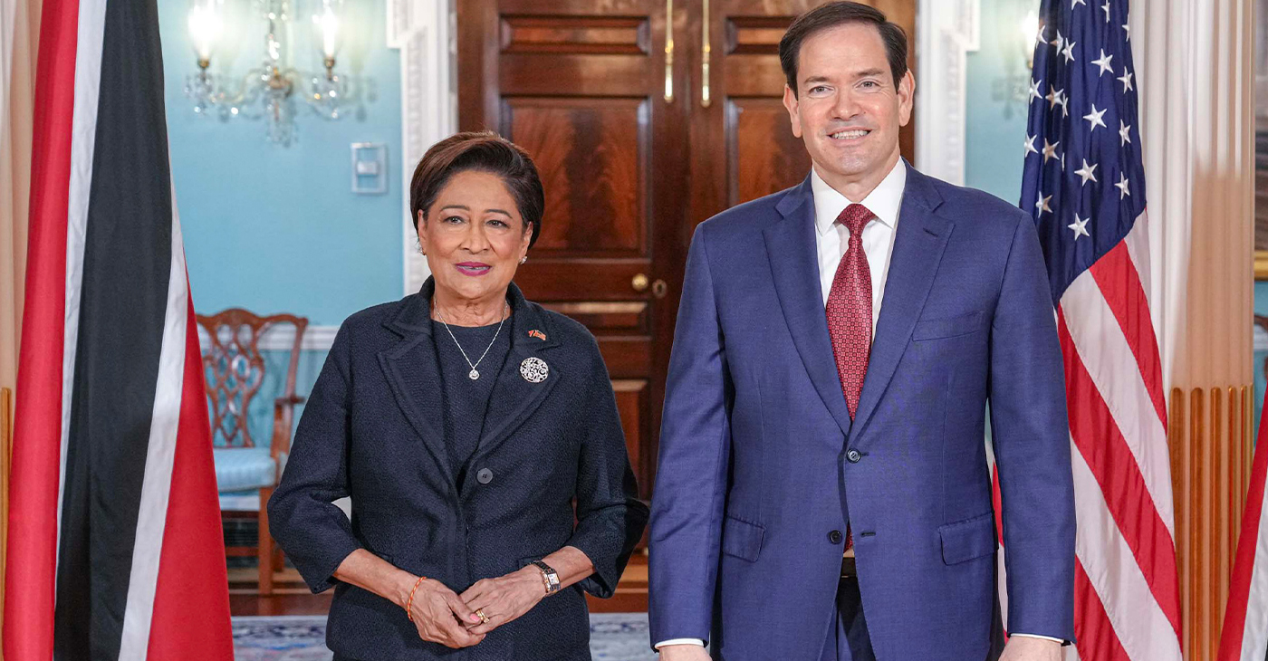 Secretary Marco Rubio meets with Trinidad and Tobago Prime Minister Kamla Persad-Bissessar at the Department of State in Washington, D.C., September 30, 2025. (Official State Department photo by Freddie Everett)