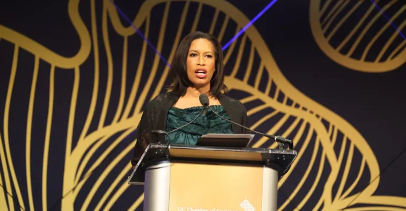 Chinyere Hubbard, president and CEO of the DC Chamber of Commerce, speaks at the organization’s 2025 Awards and Gala on Nov. 6 at the National Building Museum in Northwest D.C. (Shevry Lassiter/The Washington Informer)