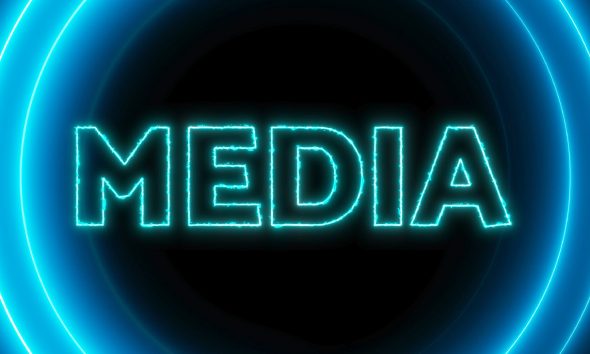 Neon blue circles with word media glowing on a dark background.