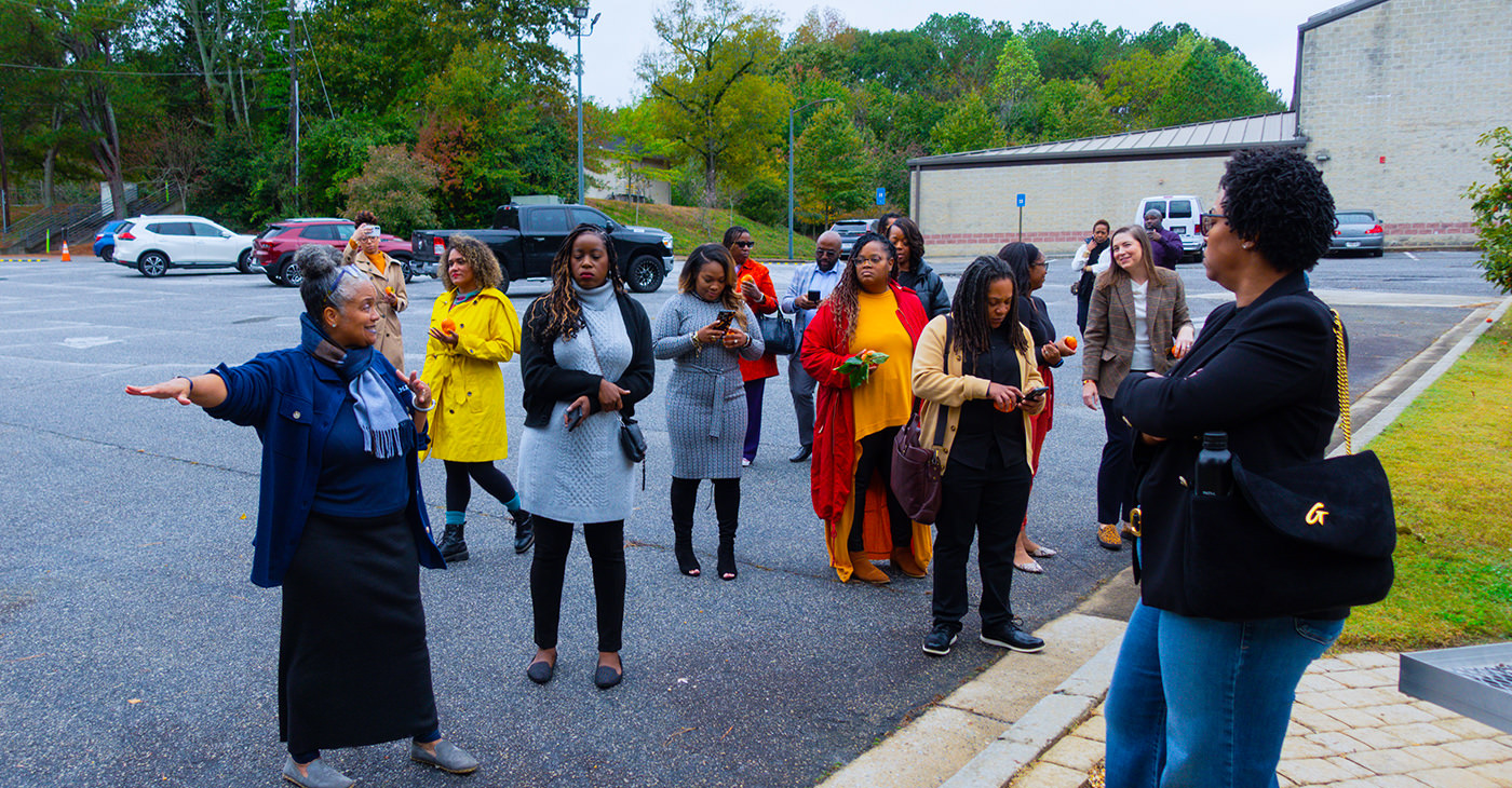 Southwest Atlanta Christian’s Head of School Patrice Francis speaks on the community garden at their school in Atlanta, Georgia