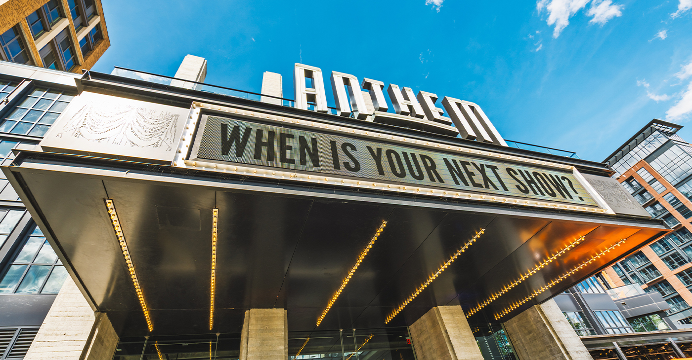 Anthem music venue's bold signage against a vibrant blue sky, inviting the next show in Washington, DC’s lively Wharf neighborhood. Photo: iStockphoto / NNPA.
