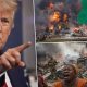 Composite featuring U.S. President Donald Trump and scenes of crisis in Nigeria.