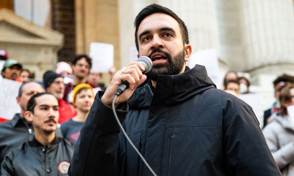Zohran Mamdani at the Resist Fascism Rally in Bryant Park on Oct 27th, 2024. Bingjiefu He / Wikimedia Commons.