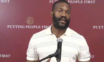 At a Friday press conference, Randall Woodfin spoke out after Central Alabama Water laid off 135 employees. (Screengrab)
