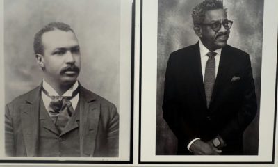 A portrait of the Rev. Henry Hugh Proctor, pastor of First Congregational Church in Atlanta, taken in 1899 or 1900. At right, the Rev. Dwight Andrews, the current pastor of First Congregational Church in Atlanta, poses for a photo on Friday, Jan. 16, 2026. Photo by Noah Washington/The Atlanta Voice.