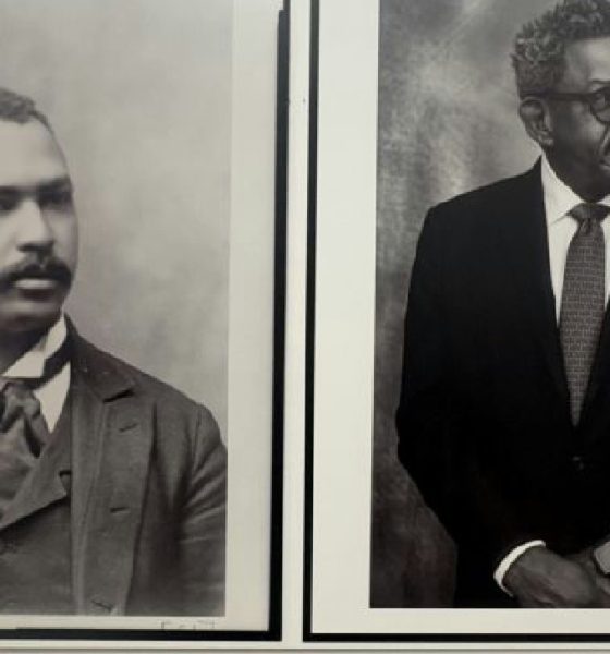 A portrait of the Rev. Henry Hugh Proctor, pastor of First Congregational Church in Atlanta, taken in 1899 or 1900. At right, the Rev. Dwight Andrews, the current pastor of First Congregational Church in Atlanta, poses for a photo on Friday, Jan. 16, 2026. Photo by Noah Washington/The Atlanta Voice.