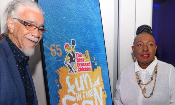 Minister of Culture, Gender, Entertainment and Sport Olivia Grange (right), joins Chief Vision Officer of Glory Music, Tommy Cowan, at the launch of the Fun in the Son gospel festival at the AC Hotel by Marriott in Kingston on Tuesday, March 5, 2024. Photo: Jamaica Information Service