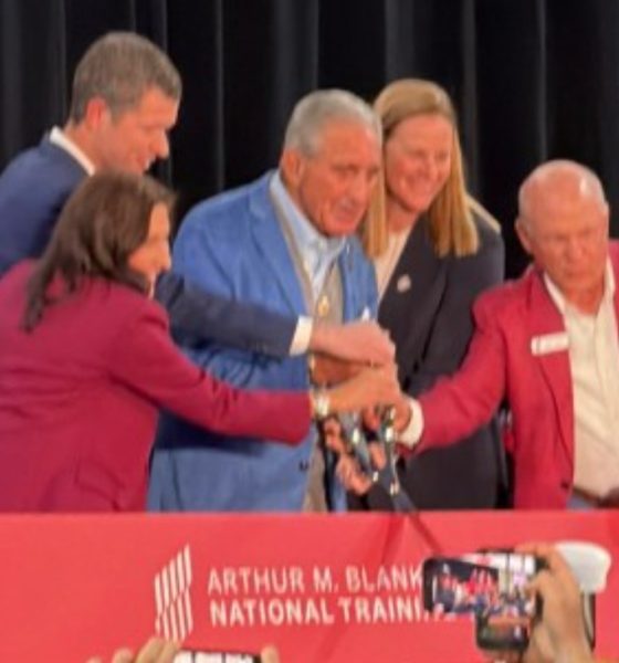 Arthur M. Blank, Dan Cathy, and JT Batson at the ribbon-cutting ceremony for the new U.S. Soccer National Training Center. Photo by Donnell Suggs/The Atlanta Voice