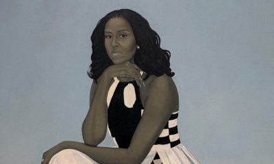 Michelle LaVaughn Robinson Obama, 2018 Oil on Linen.  Photo by Noah Washington/The Atlanta Voice.