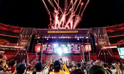 Washington fans celebrate at Northwest Stadium during an NFL draft party as the Commanders announced that Ohio State linebacker Sonny Styles was the team’s No. 7 overall pick on April 23. (Marcus Relacion/The Washington Informer)