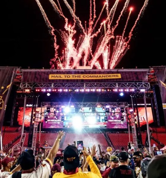 Washington fans celebrate at Northwest Stadium during an NFL draft party as the Commanders announced that Ohio State linebacker Sonny Styles was the team’s No. 7 overall pick on April 23. (Marcus Relacion/The Washington Informer)