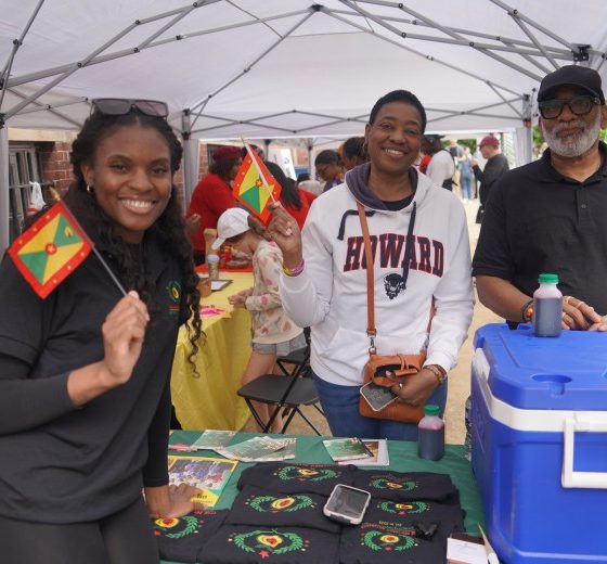 Niquana Perry (left), Sophia Brown (center) and Frederick Fair, of The Nutmeg Alliance, participate in the tour festivities at the Grenadian Embassy. (AFRO Photo / Patricia McDougall)