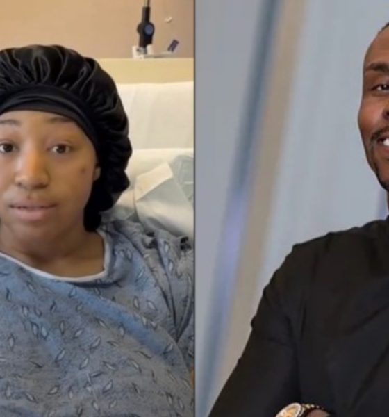 A pregnant Brionna Johnson speaks with Dr. Pierre Johnson (off camera) in an interview after having a 27-pound fibroid removed, while preserving the life of her growing baby. (Photos courtesy of Tik Tok/ Pierre Johnson, MD, FACOG and Loretto Hospital)