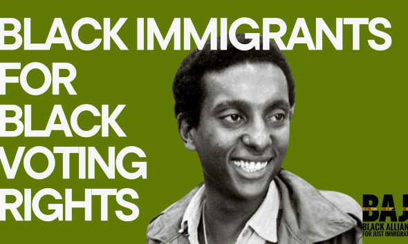 The logo for Black Alliance for Just Immigration uses an image of Kwame Toure (Stokely Carmichael), who fought for Black civil rights in the 1960s. Courtesy image.