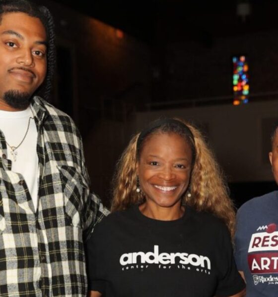 Michelle Bonton, founder and executive director of the Anderson Center for the Arts (Center), stands with the winners of the first Apollo HTX competition, Troy Mason (Left) and Logan Gilbert (Right). Credit: Jimmie Aggison/Defender
