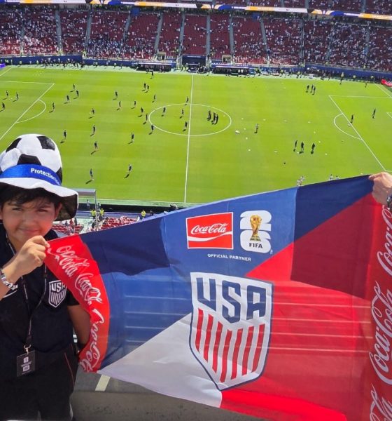 Brookfield Elementary teacher Corrin Haskell went with two former Brookfield students, Anthony (left) and James to the World Cup Round of 32 match in Santa Clara. Photo courtesy OUSD.