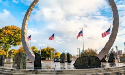 Transcending, Michigan Labor Legacy Monument at Hart Plaza in Downtown Detroit.