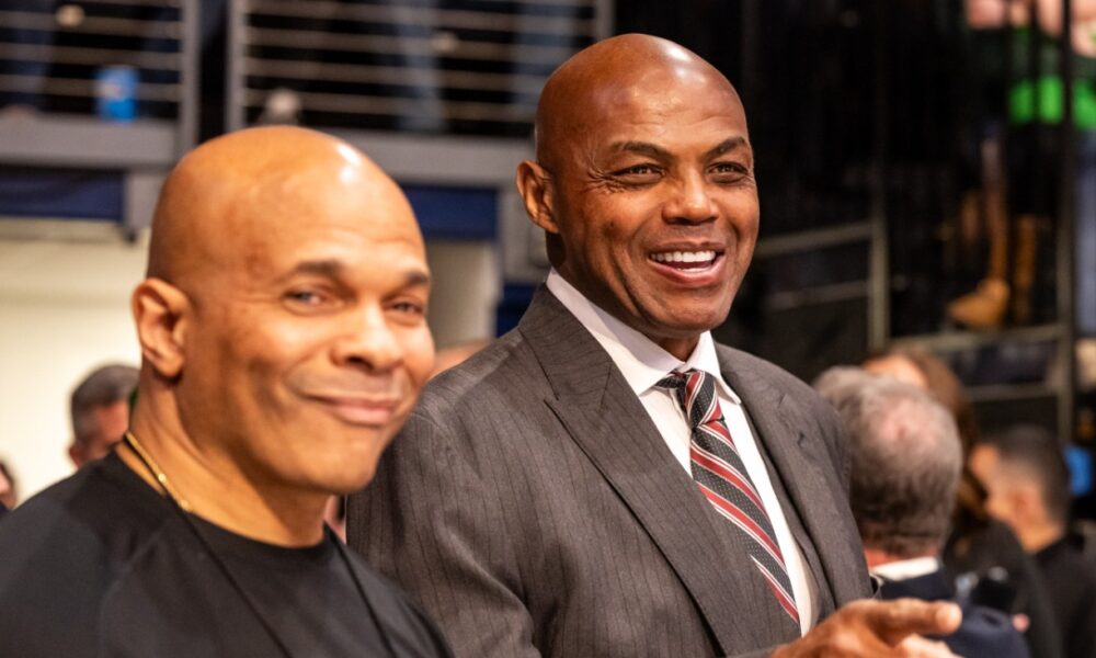 Charles Barkeley (right) at the 2026 - NCAA First Four. U.S. Air Force photos by Daniel Peterson.
