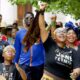 Members of Visual Movement, based in East St. Louis, Illinois, lead a march from the Old Courthouse to the riverfront during the 2nd Annual Juneteenth Commemoration on June 19, 2021. Photo by Wiley Price | St. Louis American