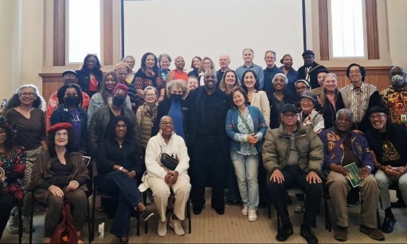 Artist Eric Murphy celebrates his birthday at the AAMLO, African American Museum and Library of Oakland with his exhibit City of Stars: From the Archives in downtown Oakland. Photo courtesy of Judah