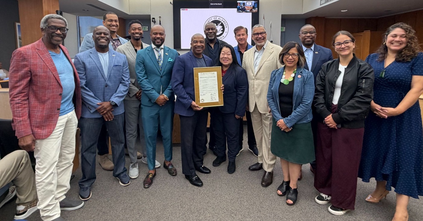 Members of the Alameda County Board of Supervisors honored 100 Black Men of the Bay Area at the supervisors’ July 14, 2026, meeting. Photo courtesy of 100 Black Men.