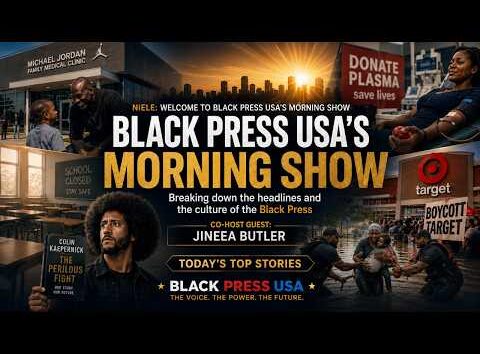 BlackPressUSA TV discusses current headlines and hot topics in this YouTube thumbnail.