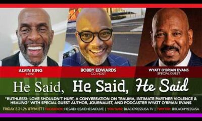 Ruthless! Love Shouldn't Hurt" live stream with BlackPressUSA TV discussing domestic violence.