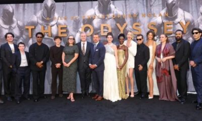 NEW YORK, NEW YORK - JULY 14: (L-R) Travis Scott, Benny Safdie, Elliot Page, Corey Hawkins, Tom Holland, Emma Thomas, Christopher Nolan, Matt Damon, Anne Hathaway, Lupita Nyong'o, Charlize Theron, John Leguizamo, Zendaya, Samantha Morton, Himesh Patel, Jon Bernthal, and Logan Marshall-Green attend the premiere of "The Odyssey" presented by Universal Pictures on July 14, 2026 in New York City. GETTY IMAGES/PHOTO BY MIKE COPPOLA/GETTY IMAGES FOR UNIVERSAL PICTURES