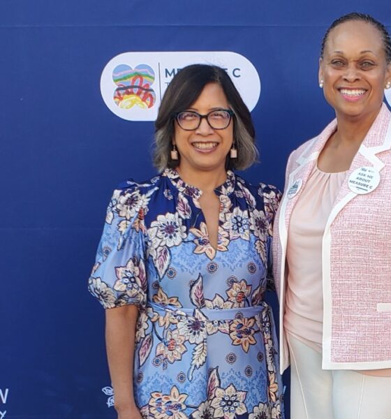 Alameda County Supervisor Nikki Fortunato Bas (left) with Community Advisory Councilmember and childcare provider Nancy Harvey. Photo by Carla Thomas.