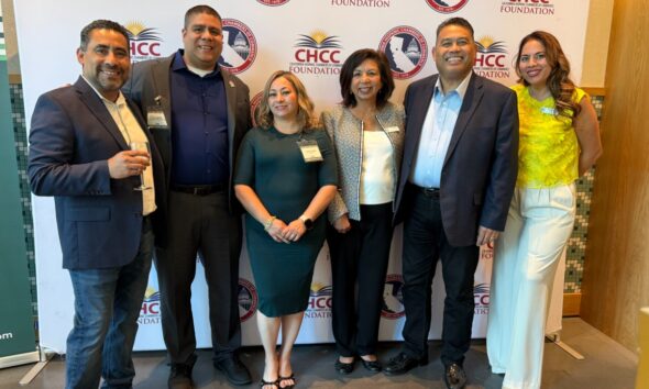 Luis Zambrana, McDermott Costa Insurance; Leo Callejas, California Hispanic Chambers of Commerce (CHCC) Northern Region chairperson; Karen Guzman, Aliza Gallo, board director, Oakland Latino Chamber of Commerce (OLCC); Julian Cañete, president and CEO of CHCC; Sharon Fonseca, OLCC board director. Courtesy photo.