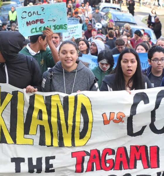 ‘No On Coal’ demonstrators protest the use of the Port of Oakland as a terminal to ship coal overseas. File photo.