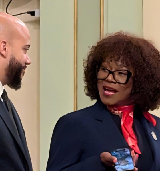 Assemblymember Tina McKinnor (D-Inglewood), right, introduced Assembly Bill 2113 to address a public safety enforcement gap involving unauthorized personal drones flying over crowds at large outdoor events in California. A violation would be an infraction punishable by a fine of up to $500. McKinnor is shown with fellow California Legislative Black Caucus member Assemblymember Isaac Bryan (D-Ladera Heights). CBM photo by Antonio Ray Harvey.