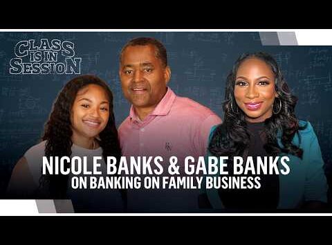 Black Enterprise video thumbnail for "Banking on Family Business" showing a Black family working together in a bank setting.