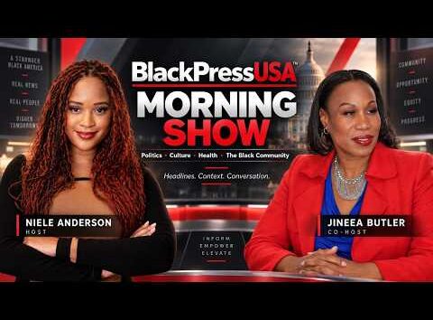 BlackPressUSA TV hosts discuss news headlines and hotlines on their show.
