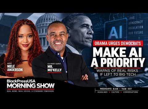 Obama speaks at BlackPressUSATV urging Democrats to prioritize AI development and regulation.