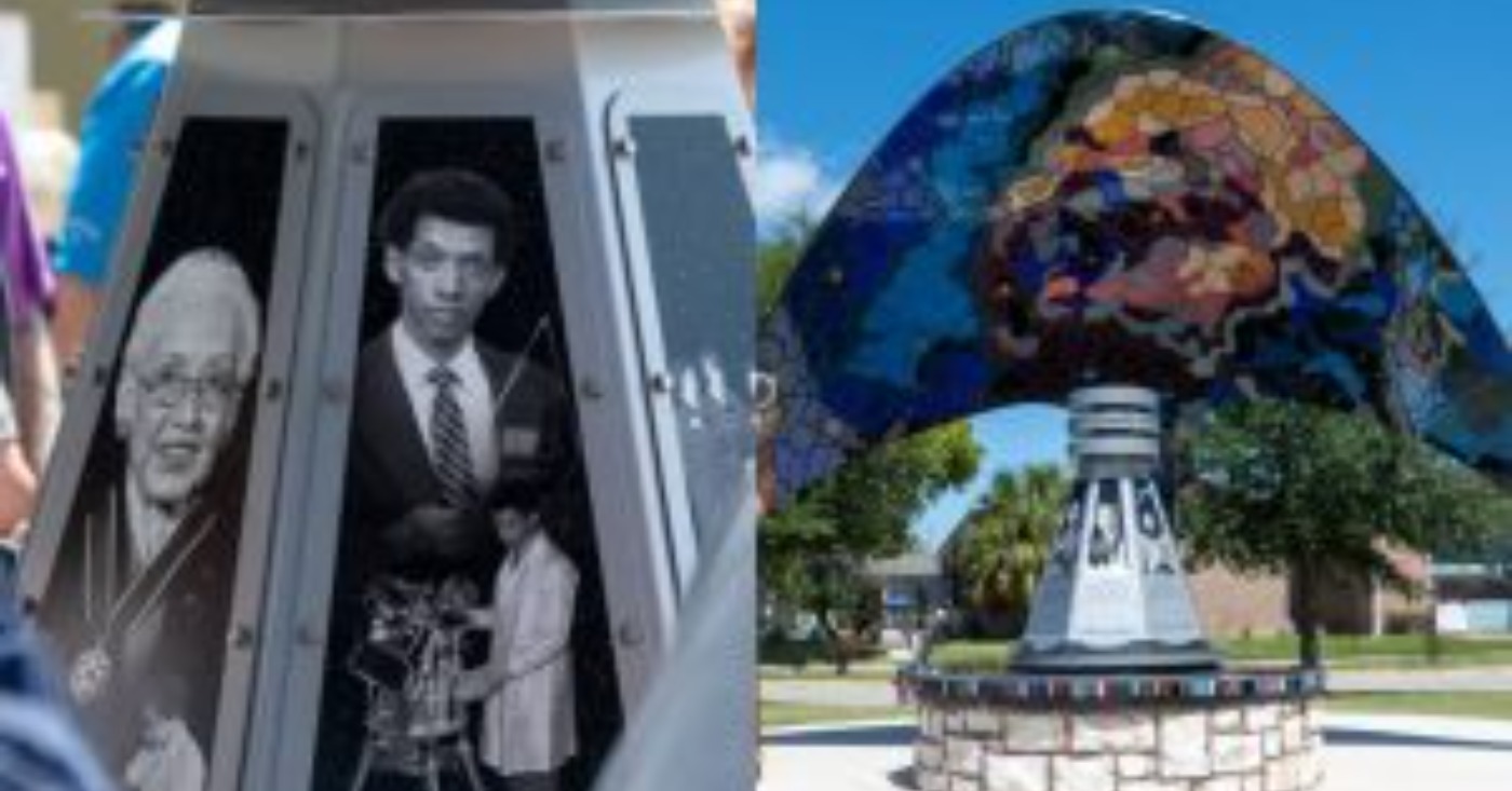 The EarthRise monument at St. Thomas the Apostle Episcopal Church in Nassau Bay, Texas, honors Black pioneers and other trailblazers whose work helped shape America’s space program.
