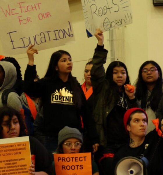 Parents, students, and teachers fought to save Roots International Academy, an East Oakland middle school that was closed in 2019 despite broad community opposition. Photo courtesy of Oakland North.