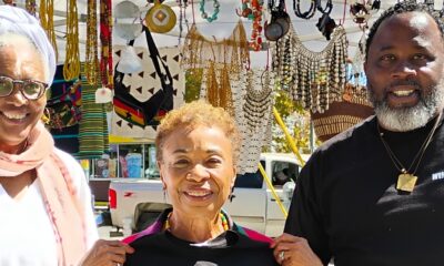 (L. to R.) Black-Eyed Pea Festival Director Wanda Ravernell with Barbara Lee and Winky Binky Dogs owner, Tyranny. Courtesy photo.
